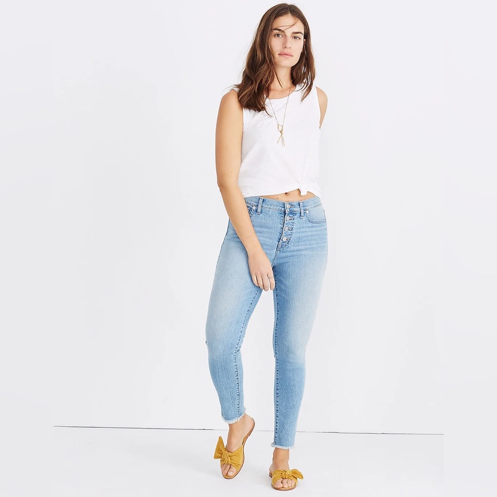MADEWELL 9" High-Rise Skinny Crop Jeans: Button-Front Edition EUC